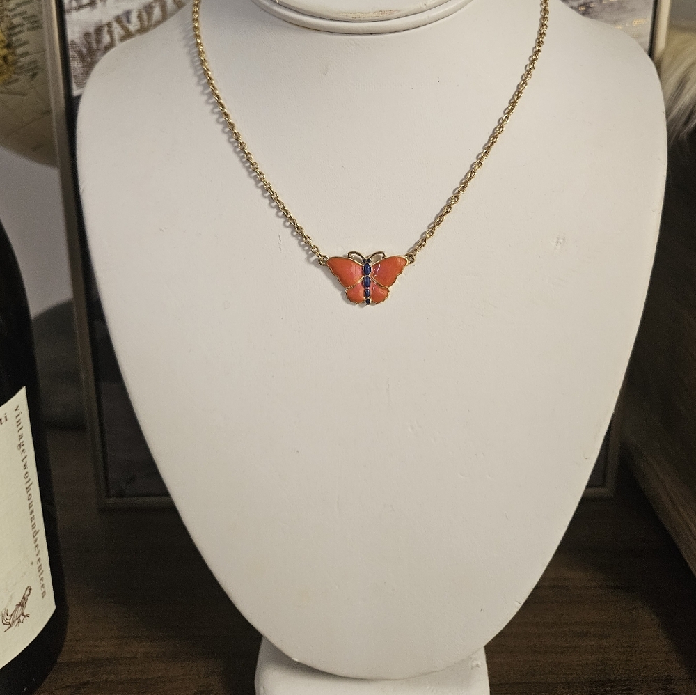 Kate Spade Enamel Butterfly Necklace EUC